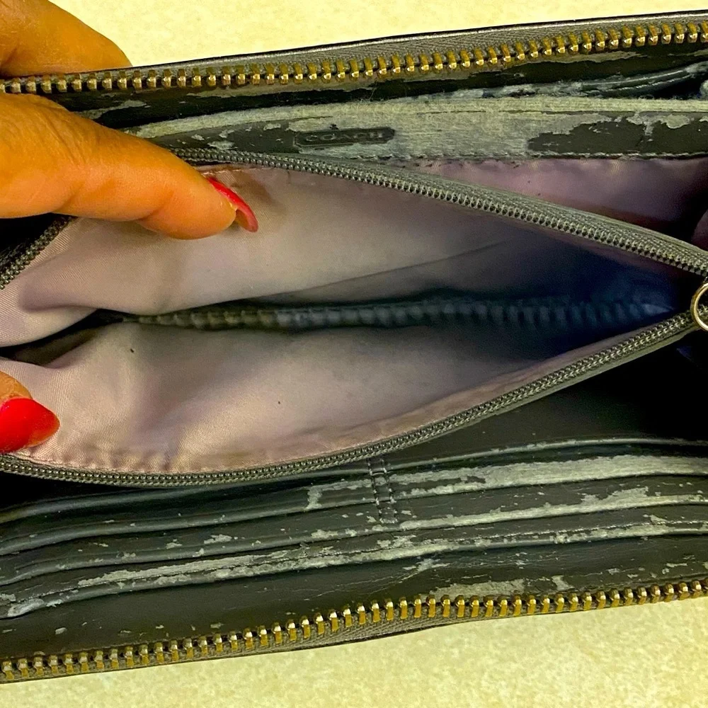 COACH Grey Zip Around Accordion Wallet